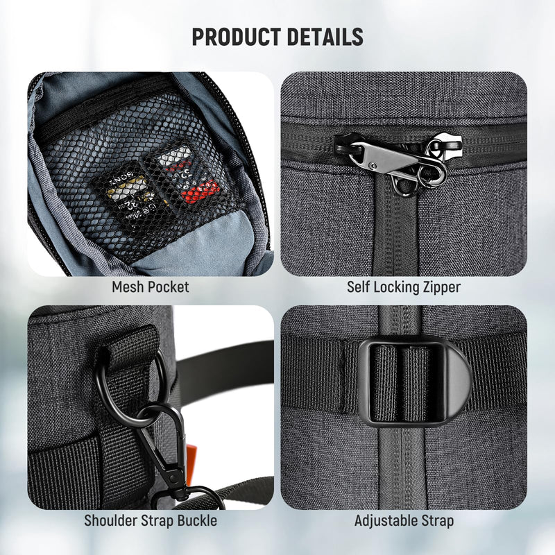 NEEWER Camera Lens Pouch for 4.45"x9.45"/113x240mm DSLR Mirrorless Camera Lens, Water Repellent Thicker Expandable Protective Case Bag with Lockable Opening Zippers, Shoulder Strap, Rear Buckle, PB011