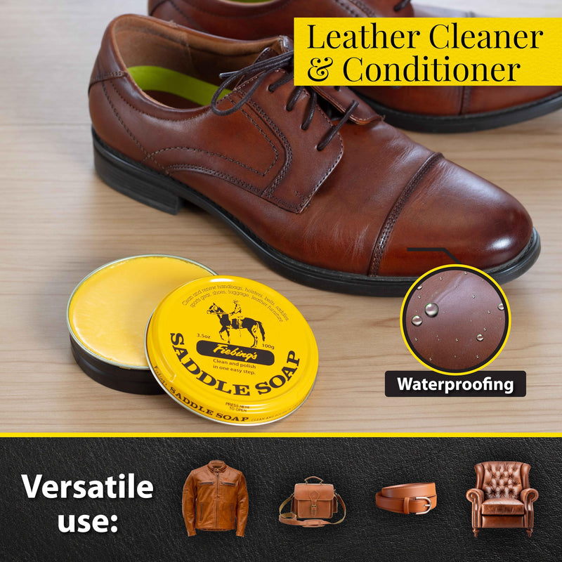 Fiebing's Yellow Saddle Soap for Leather (3.5 oz Tin) - Cleaner & Conditioner to Soften, Protect & Restore Leathercraft, Car Seat, Couch, Shoe, Purse, Boot, Bag & Saddles