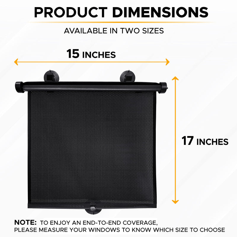 EcoNour Car Side Window Sun Shade (2 Pack) | Retractable Roller Sunshade for Kids | Baby Car Window Shades for UV and Sun Glare Protection | Baby Travel Accessories (15"x17") Medium