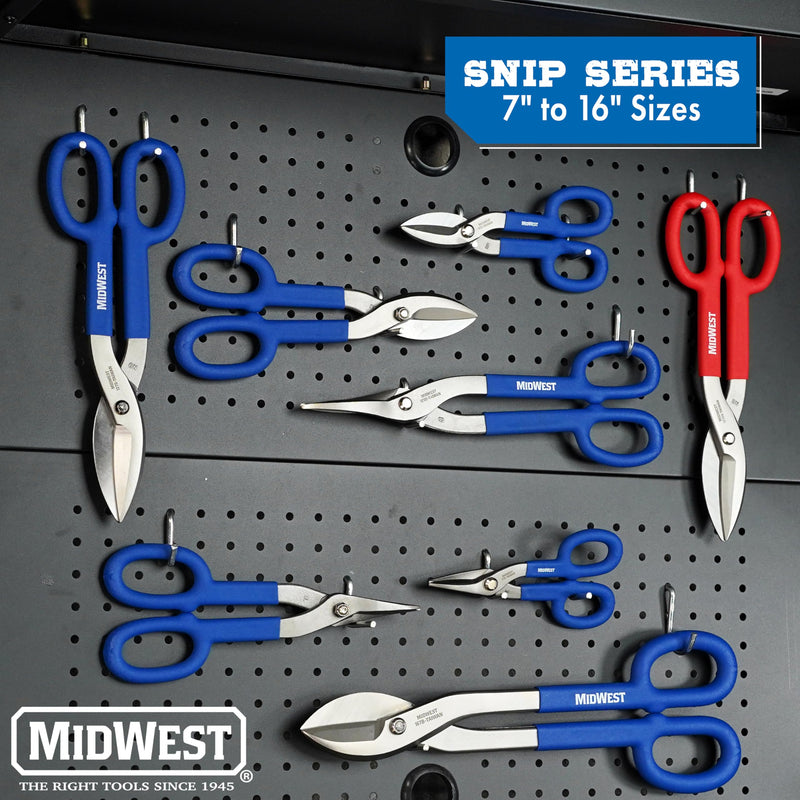 MIDWEST Tinner Snip - 12-Inch Straight/Wide Curved Metal Cutter with Forged Blades & Kush'n-Kote Grips - MWT-127S