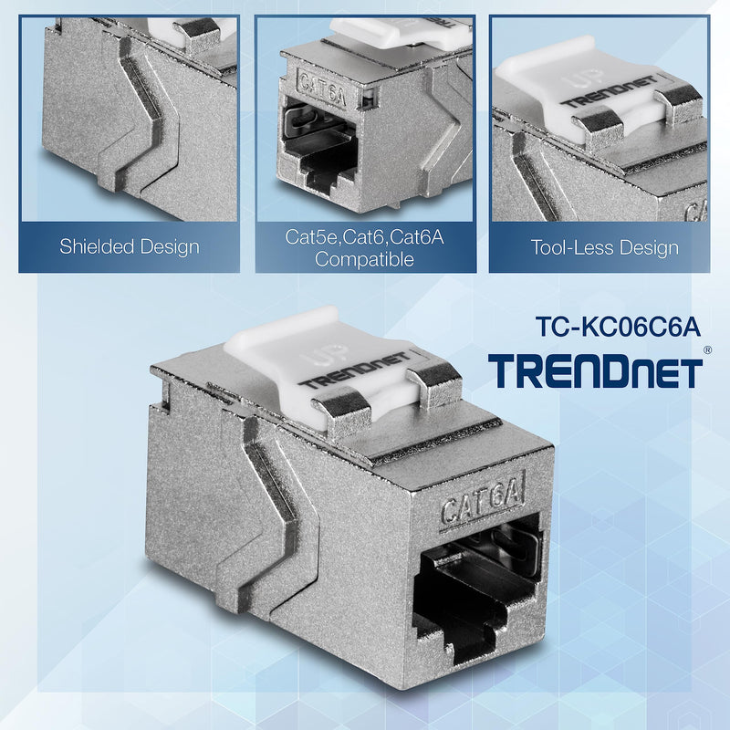 TRENDnet Cat6A RJ45 Keystone Inline Coupler Keystone Jack, 6-Pack, TC-KC06C6A, Keystone Jack Female to Female for Wall Plates & Blank Shielded Keystone Patch Panels, Silver