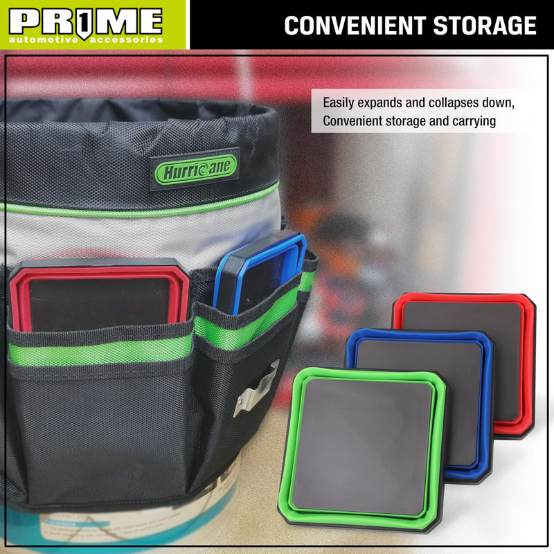PR1ME Upgrade Collapsible Magnetic Parts Tray Set, 3 Pack, Foldable Magnetic Tool, 4.25 inch Square Silicone Bowls with Magnetic Base Stores and Organizes Small Parts and Tools Upgrade Trays