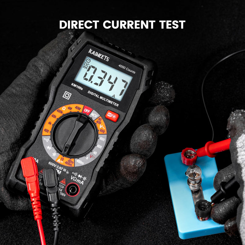 KAIWEETS Digital Multimeter 4000 Counts, Voltage Tester with Accurate Ohm Volt Amp Readings, DC/AC Voltmeter Clearly Measures Resistance Continuity Diode Capacitance NCV for Household and Automotive KM100S