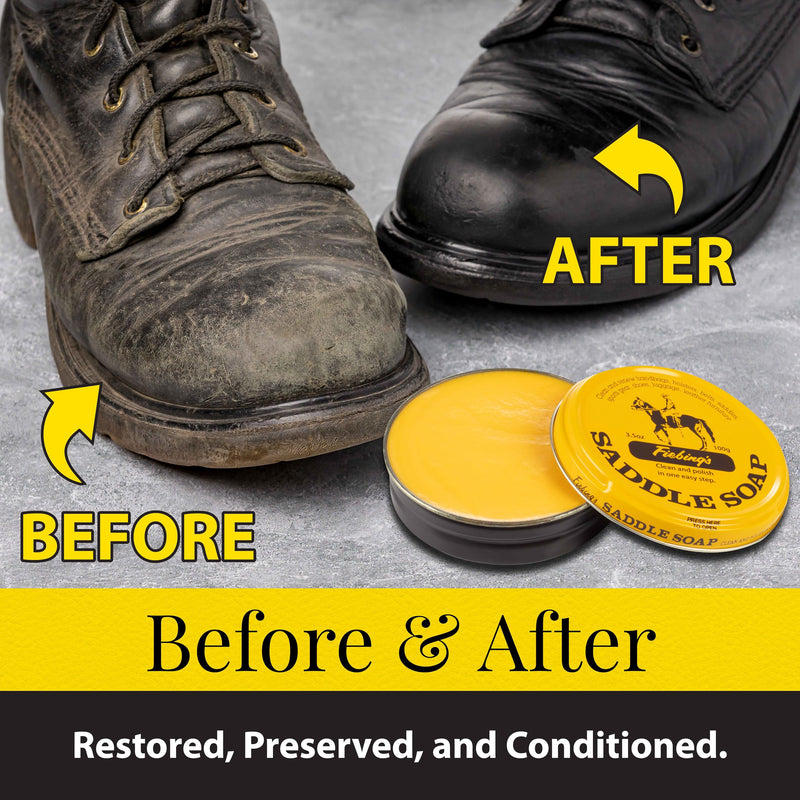 Fiebing's Yellow Saddle Soap for Leather (3.5 oz Tin) - Cleaner & Conditioner to Soften, Protect & Restore Leathercraft, Car Seat, Couch, Shoe, Purse, Boot, Bag & Saddles