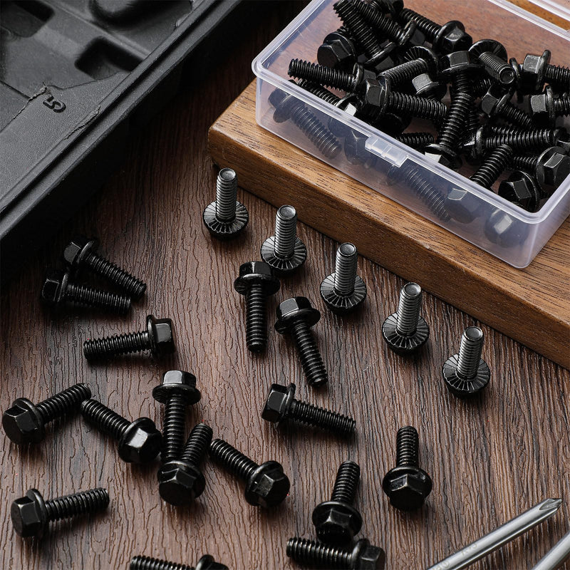 Zonon 100pcs 1/4-20 x 3/4" Stainless Steel Flanged Bolts, 304 Hex Head Bolts Kit, Heavy Duty Hexagon Screws with Reinforced Box, Fully Threaded Hardware Fasteners for Industrial & Marine Use(Black) 1/4-20 X 3/4'' Black 100