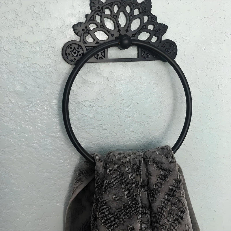 Victorian Towel Ring | Solid Brass | Black 6 inches | Hand Towel Hanger | Round Towel Holder for Bathroom, Toilet,Kitchen Accessories Handmade | Wall Mounted | Napkin Holder