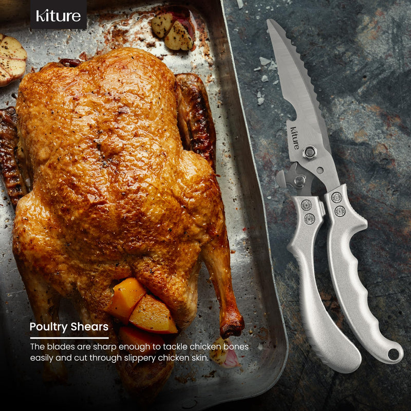 Heavy Duty Kitchen Shear with Bonus MultiPurpose and Herb Scissors 420 Stainless Steel for Chicken, Meat, Fish and Poultry Gift Set with Kitchen Shears for Food and Herbs Scissors by Kiture Modern Kitchen gadgets