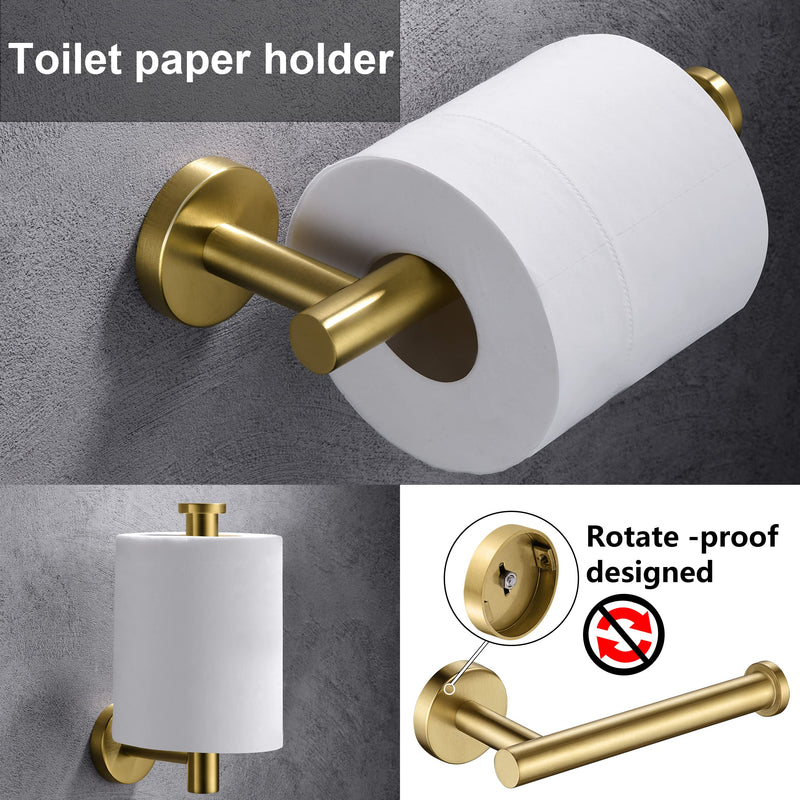 Gold Toilet Paper Holder, Towel Ring Set 2 Pieces Hand Towel Holder for Bathroom Hardware Accessories Set SUS304 Stainless Steel Sturdy Wall Mount Bathroom Holder… Brushed Gold
