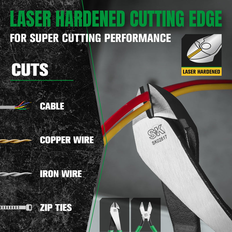 SK 2-Piece Pliers Set, 9-Inch Ironworker's Pliers & Angled Diagonal Plier, Premium CR-V Construction, Side Cutters with Hook Bend Handle Angled Diagonal Pliers