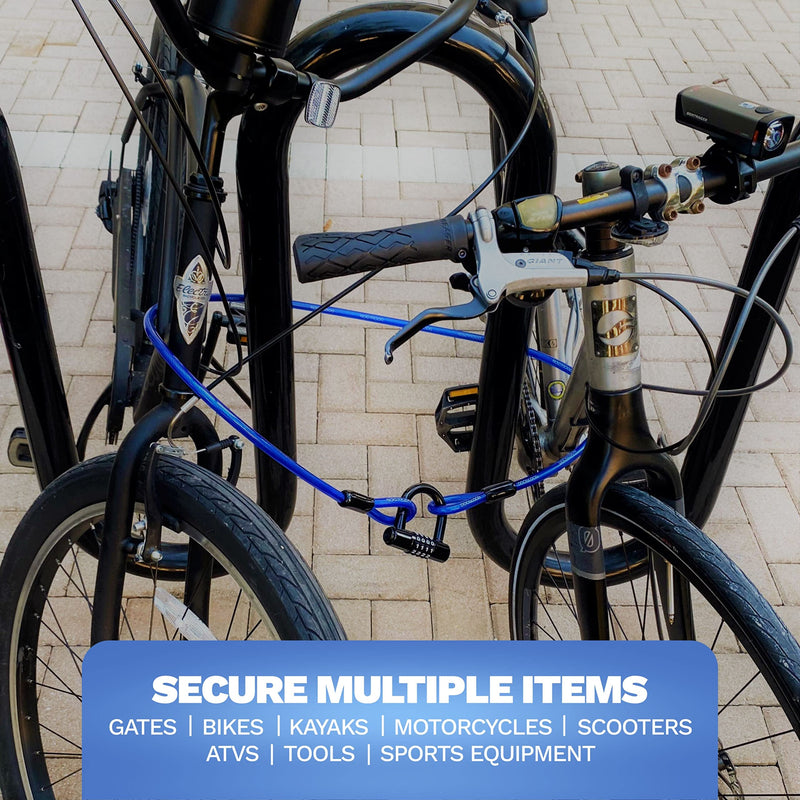 Security Cable Lock Set (5' to 25' Lengths) with U-Lock, 5ft | Anti-Theft Protection, 10mm Looped Ends Cable, Vinyl Coated, Weatherproof, Compact, Keyless, Resettable Combination