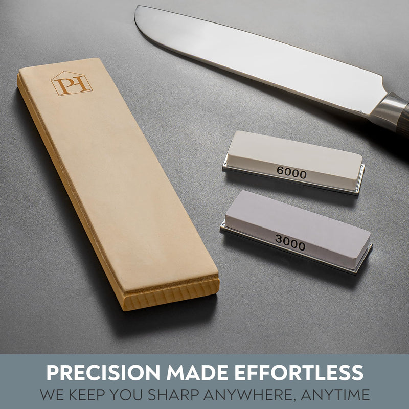 3000 & 6000 Grit Whetstone Plates Set – Extra Fine Corundum Sharpening Stones – Includes Leather Strop & Cleaning Eraser - Compatible Only with Parkway Home Adjustable Rolling Knife Sharpener #3000, #6000 & Leather Strop