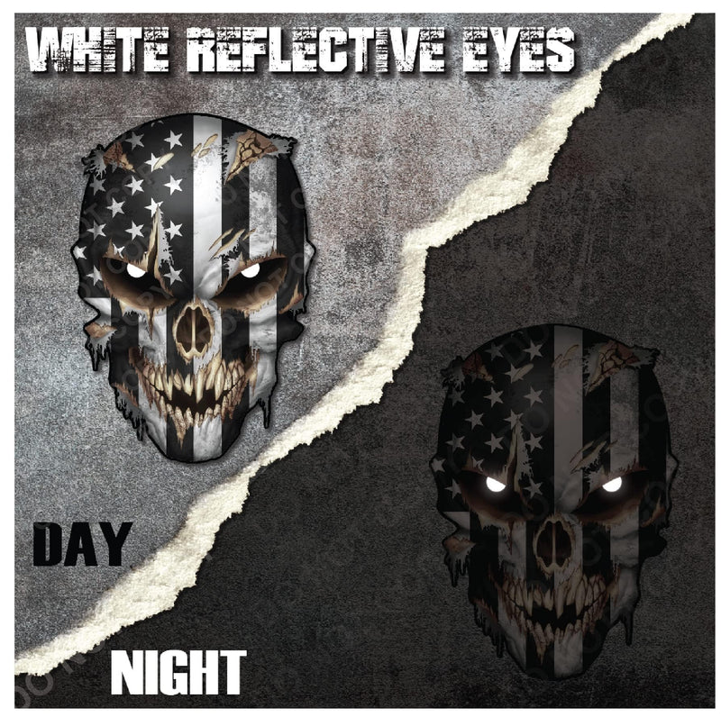 Skull with Reflective Eyes American Flag Vinyl Decal Stickers Car Truck Sniper Marines Army Navy Military Graphic 6.5 Inch Black and White