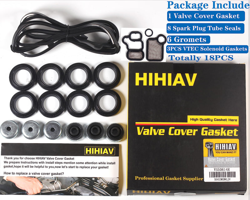 VS50614R Compatible with Engine Valve Cover Gasket & Gromets & Spark Plug Tube Seals&15815-RAA-A02 VTEC Solenoid Gasket Honda Accord,Civic,CR-V,Element,Crosstour, Acura 2.0L 2.3L 2.4L VS50614R&VTEC Solenoid Gasket 15845-RAA-A01