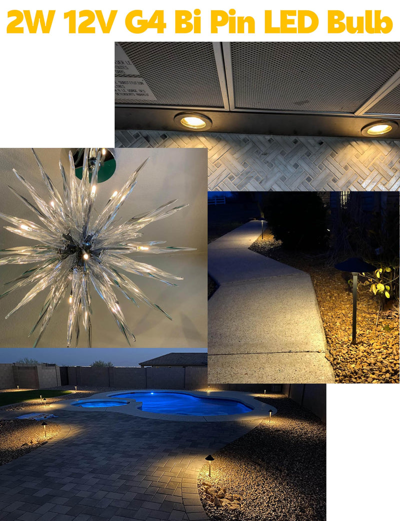 G4 LED Bulb AC DC 12V to 24V JC Type, 20W-30W T3 G4 Halogen Equivalent, 2W 2700K Warm White, G4 Bi-Pin Base, 250LM, Landscape Lighting Courtyard Lawn Lights, Non-Dimmable,10pcs