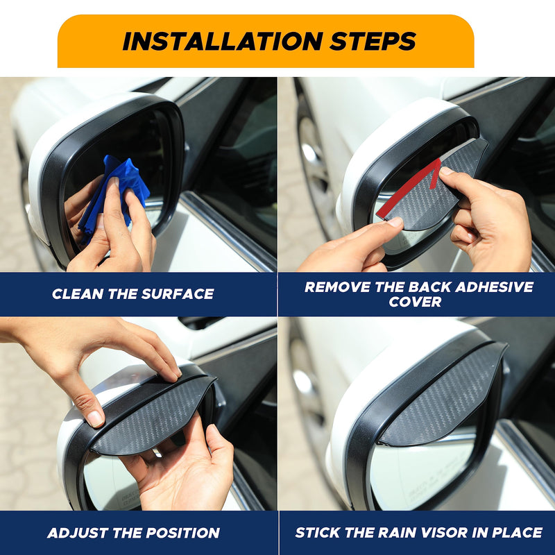 EcoNour Blind Spot Car Mirror (2 Pack) | Wide Angle for 3x Larger View | Universal Car Rear View Mirror with Rain Guard | Side Blind Spot with Adjustable Stick for Cars, SUVs, and Trucks Rectangle With Visor