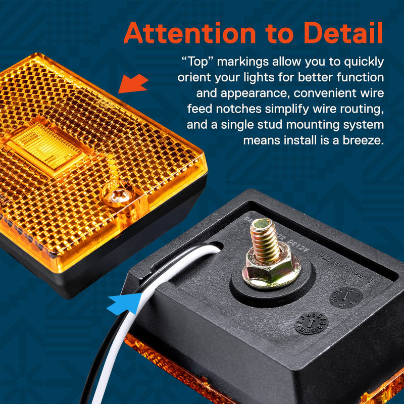 TRUE MODS 2pc 2x3 3x2 Inch Amber LED Stud-Mount Side Marker Light [DOT Certified] [IP67 Waterproof] [ Integrated Reflector] for Utility Boat Trailers Over 80" Camper RV Clearance Light 2 Pack