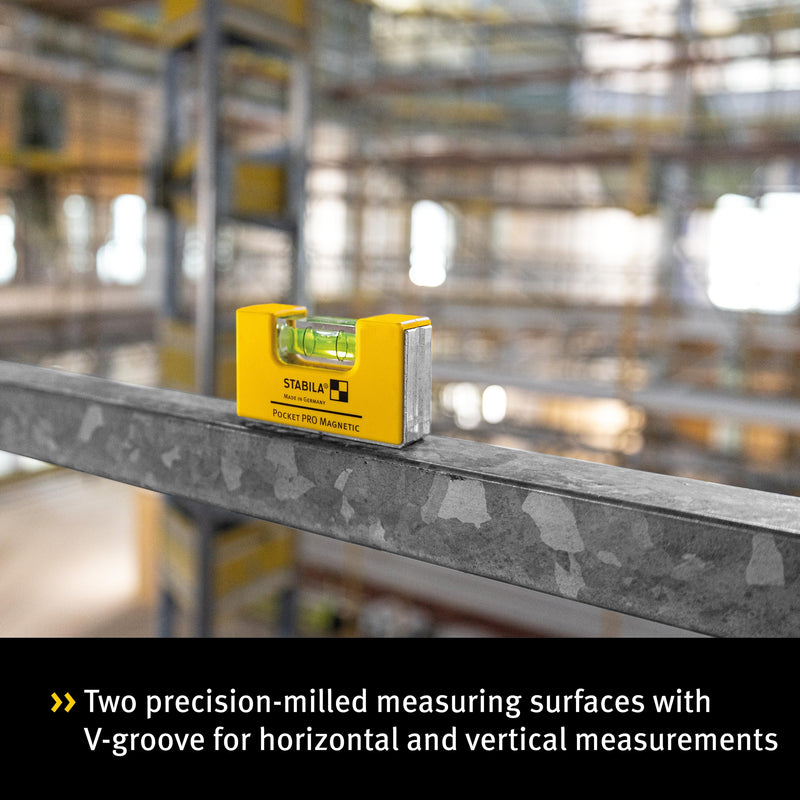 STABILA Pocket PRO Magnetic mini spirit level with belt clip, 7 cm, strong rare earth magnet, 1 horizontal level, made in Germany, yellow, 15 x 8 x 20 cm 7cm