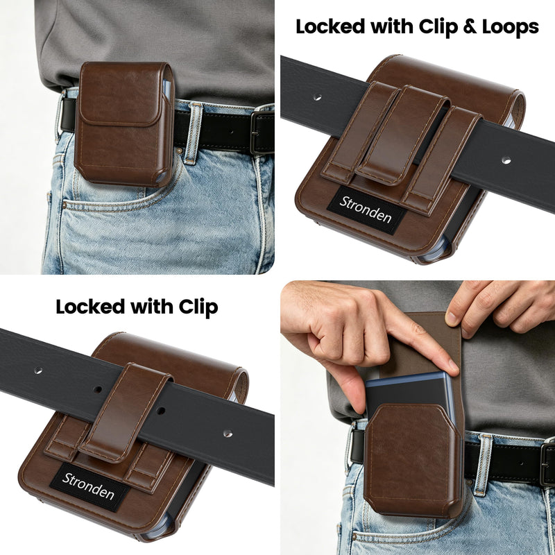 Magnetic Closure Holster for Motorola Razr Plus, Moto Razr - Leather Belt Case Pouch with Metal Belt Clip