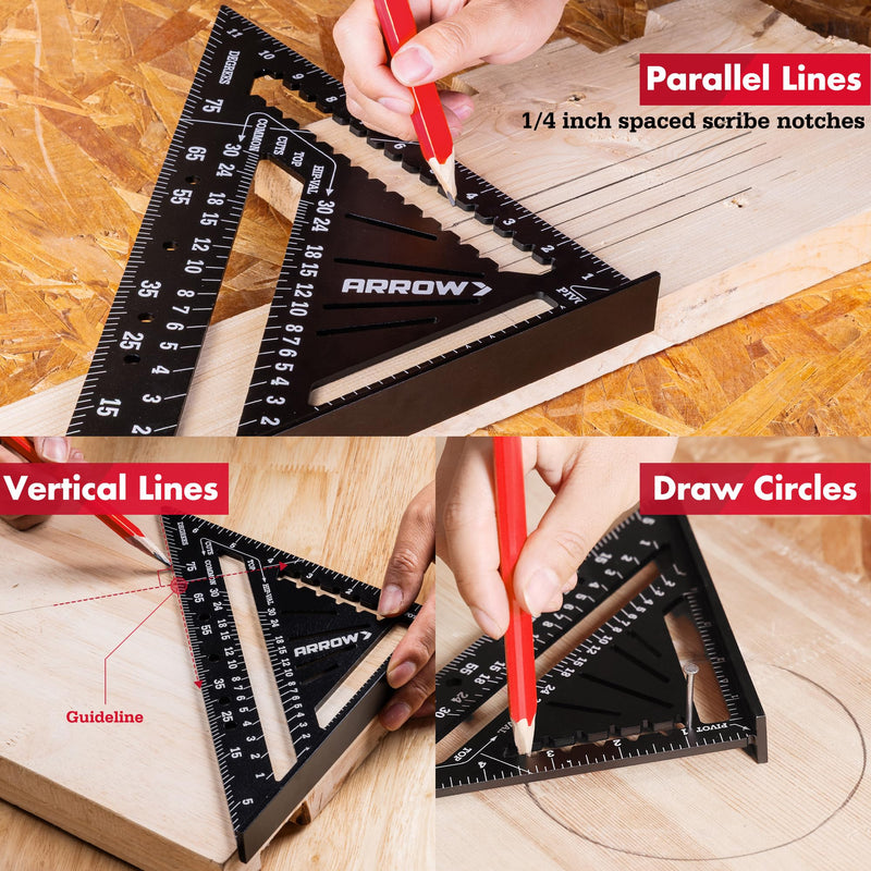 Arrow Aluminum Alloy Rafter Square Set, 7-Inch & 12-Inch Carpenter Square Layout Tools, Woodworking Triangle Rulers for Carpentry and Craftsmen 7 inch & 12 inch