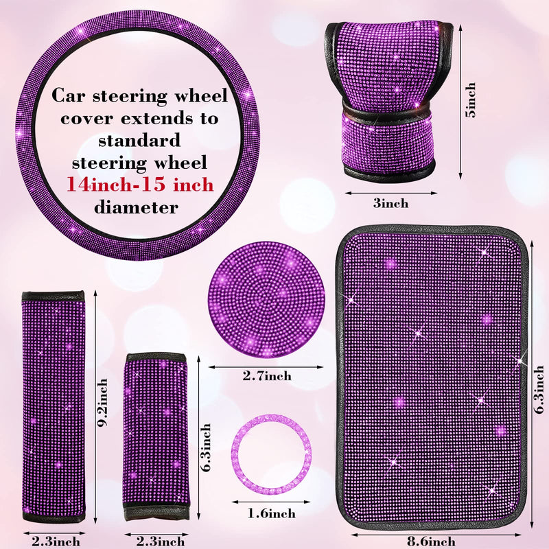 11 Pcs Bling Car Accessories Set,Bling Car Accessories Set for Women,Steering Wheel Cover for Women Universal Fit 15 Inch,Rhinestone Center Console Cover(Purple) Purple
