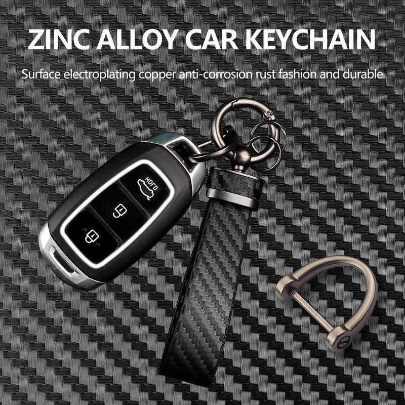 Turcee Leather Car Keychain - Carbon Fiber Interior Key Fob with Anti-Lost D-Ring - Car Accessory Key Ring (Black) Black