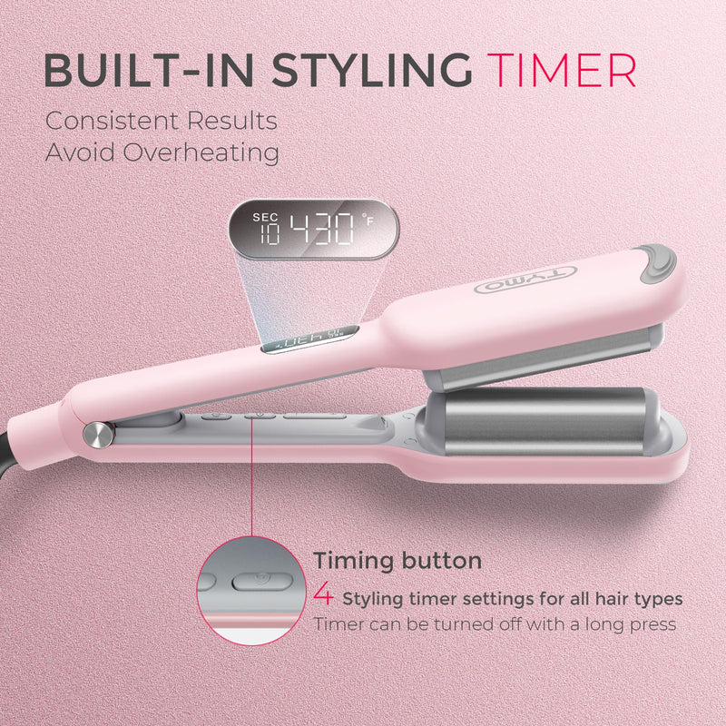TYMO ROVY Hair Waver Crimper - Hair Curler, Deep Waver Curling Iron, Ionic Curling Wand with Ceramic Tourmaline Barrel for Women, Anti-Scald, Quick & Easy, Dual Voltage, Pink 25mm