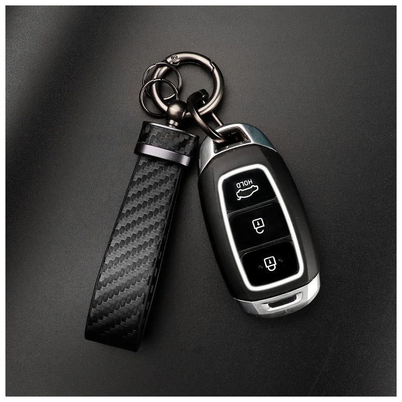 Turcee Leather Car Keychain - Carbon Fiber Interior Key Fob with Anti-Lost D-Ring - Car Accessory Key Ring (Black) Black