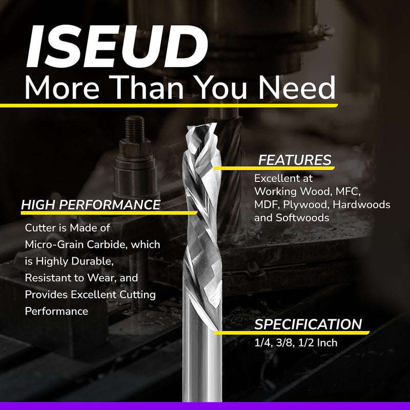 SPEED TIGER Carbide Spiral Router Bits - Up Down Compression Bit, ISEUD1/2” Diameter, 1-1/2” Cutting Length, 4" OVL (1 Piece, 1/2") - for Wood, Plywood, MDF, Oak, Aluminum – Mill Bits Sets 1/2 in