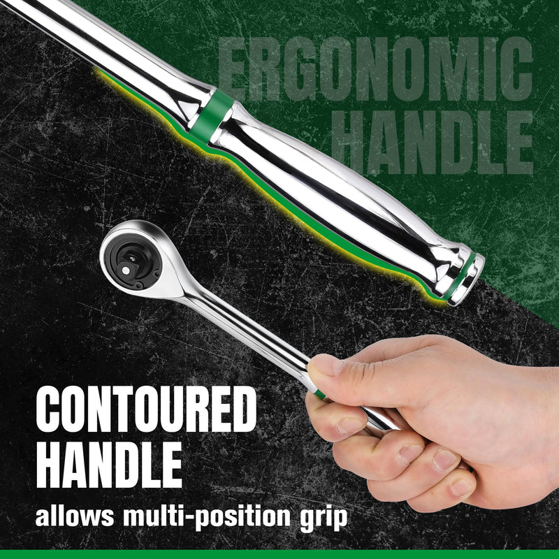 SK 3/8" Drive Ratchet Handle, 216-Position 6 Pawl with Quick-Release Button | Premium CR-V Steel, Ergonomic Contoured Handle for Comfortable Use
