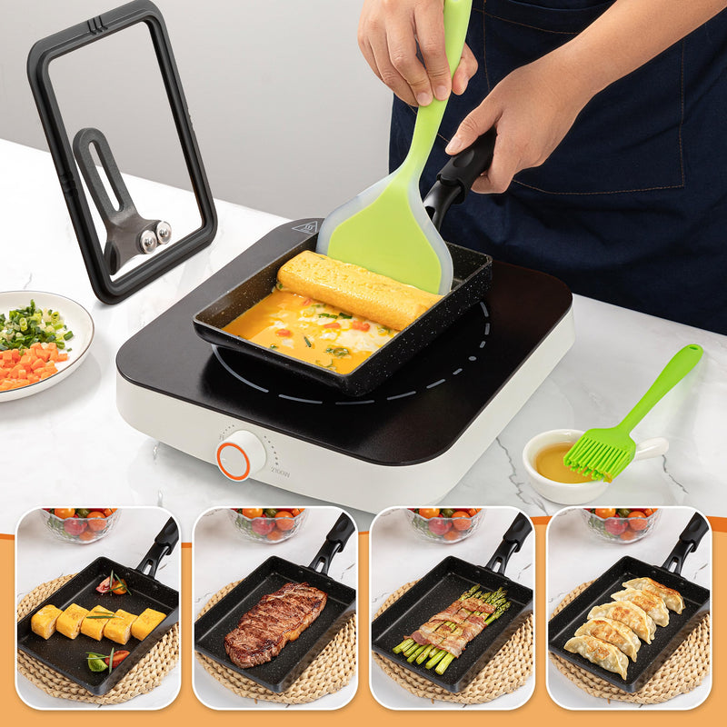 MyLifeUNIT Tamagoyaki Pan with Lid, Japanese Omelette Pan for Gas Stove & Electric Stove, Nonstick Square Egg Pan Skillet 7.3" x 5.3"