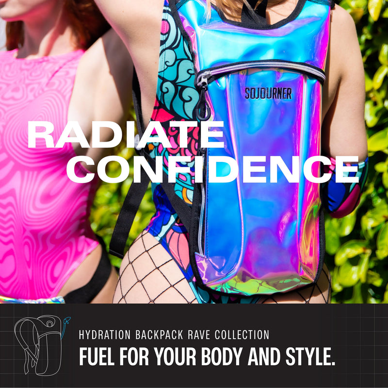 Sojourner Hydration Pack, Hydration Backpack - Water Backpack with 2l Hydration Bladder, Festival Essential - Rave Hydration Pack Hydropack Hydro for Hiking, Running, Biking, Festival Gear One Size Transparent Clear