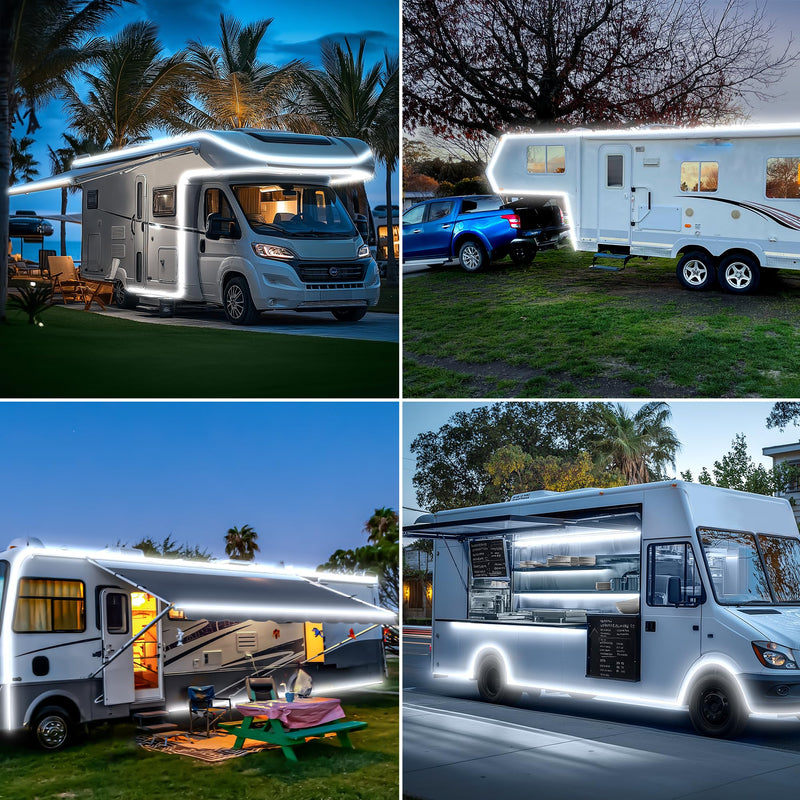 RV Awning Lights 20FT, Camper Awning Lights for RV Canopy Exterior, IP67 12V White COB Waterproof Underglow Led Light kit for Motorhome, Travel Party, Trailers, Food Trucks