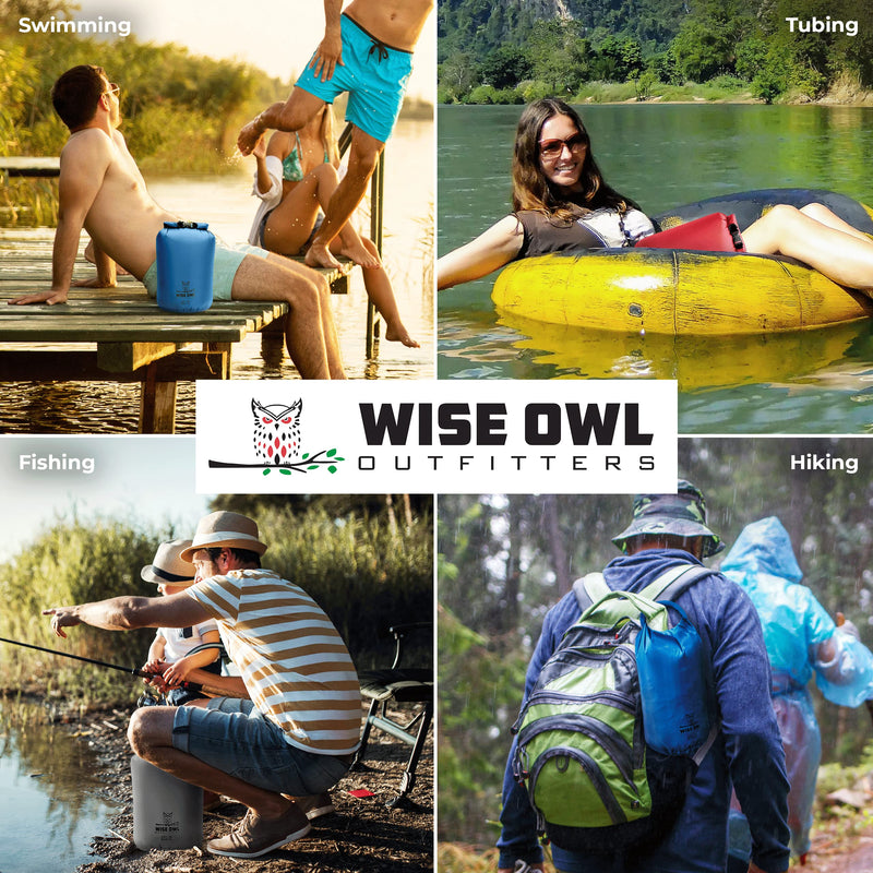 Wise Owl Outfitters Waterproof Dry Bag 3-Pack – Lightweight & Airtight 5L/10L/20L Small & Large Dry Bags for Kayaking, Beach, Travel, Boating, Hiking Blue