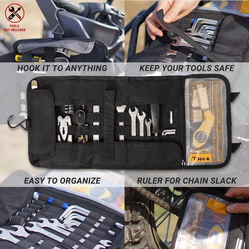 ODINSBERG Motorcycle Tool Roll Bag Tools NOT Included - Small Tool Bag Wrench Roll Up Tool Bag Organizer Pouch Wrap Motorcycle Tool Kit Box For Harley Enduro Dirt Bike UTV Motorcycle Accessories Gear