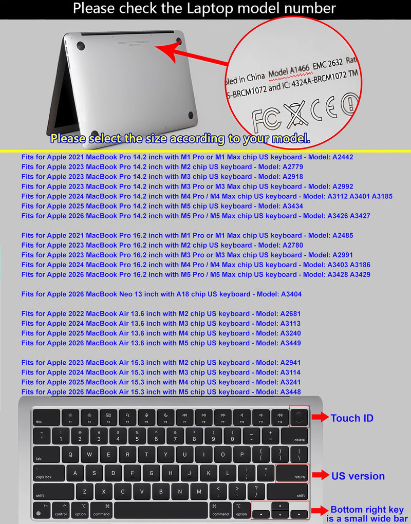 Persian/Farsi Black US Layout Silicone Keyboard Cover for 2026-2021 MacBook Pro 14 16 inch MacBook Air 13 15 inch with M5/M4/M3/M2/M1 and MacBook Neo