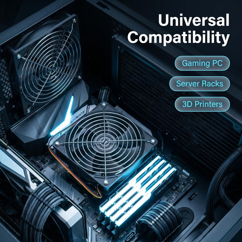 120mm DC Cooling Fan 12V 3 Pin 2-Pack, Quiet 12V Computer Fan 2000RPM for Gaming PC, Server Rack, 3D Printer, DIY Ventilation Cooling Projects