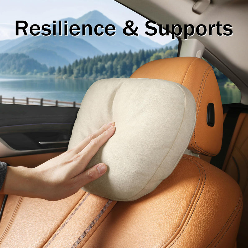 2pcs Car Neck Pillow for headrests,Support Drive Seats Head Cushion Pillows,Superfiber Suede,Plant-Based Polyester,Thickness & Height Adjustable,11.8x7.5,Inner Liner fillable(Off-White) Off-white Car Neck Pillow (2 Pack)