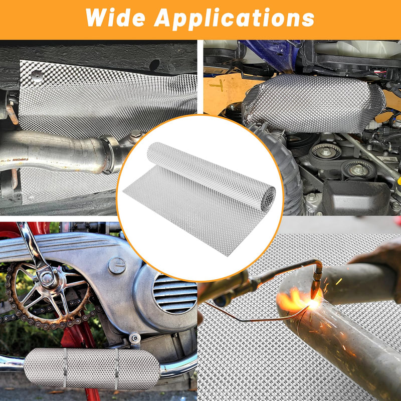UNIFAMILY Embossed Exhaust Heat Shield Automotive, 12" x 39" Aluminum Exhaust Heat Wrap with 20 Pcs Cable Metal Zip Ties, Exhaust Wrap Heat Barrier Shield, Heat Wrap for Exhaust pipes 12 Inch x 39 Inch