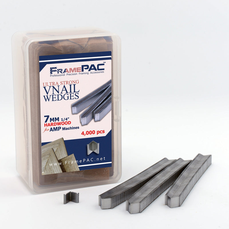 V Nails for Picture Frames Hardwood (AMP) 7mm (1/4 Inch) [4000 V-Nail Pack, Stacked] - (for use in Automatic V Nailer for Picture Framing, Automatic V Nailer for Picture Frames) 1/4 inch [7mm] - 4000 pack AMP - Hardwood