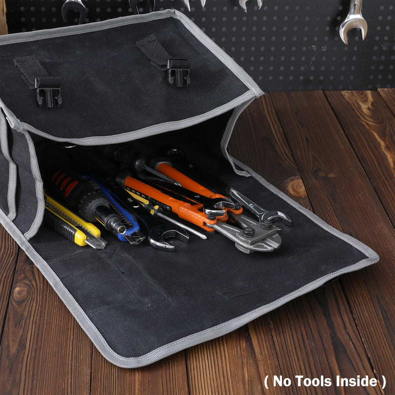Tool Organizer Bag | 1 Large Pocket Storage Pouch & 2 Side Pockets & Canvas Handle, Heavy Duty 16oz Waxed Canvas Tote Bag, Reusable Tool Carrier for Hand Tools - 11.5"L x 6"W x 7.5"H - Black