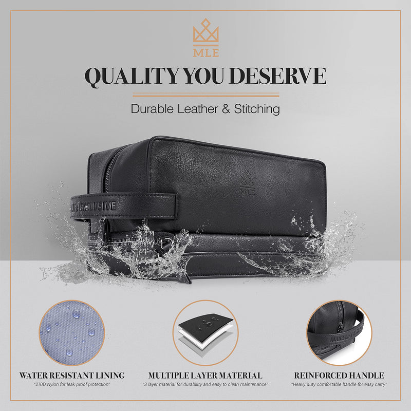 Mens Leather Toiletry Bag – Travel Dopp Kit, Shaving Bag, Grooming & Hygiene Organizer, Leather Toiletry Bag for Men, Gift for Him Midnight Black 2 - Compartment