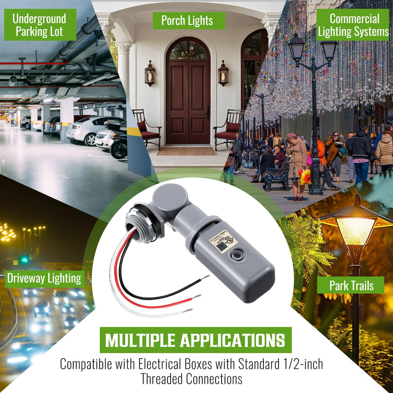 Photocell Sensor for Outdoor Light, 120-277VAC 50/60 Hz Swivel Mount Photocell IP54 Waterproof, Dusk to Dawn Sensor Photoelectric for High Power Loads in Commercial or Industrial (4 Pack) 4
