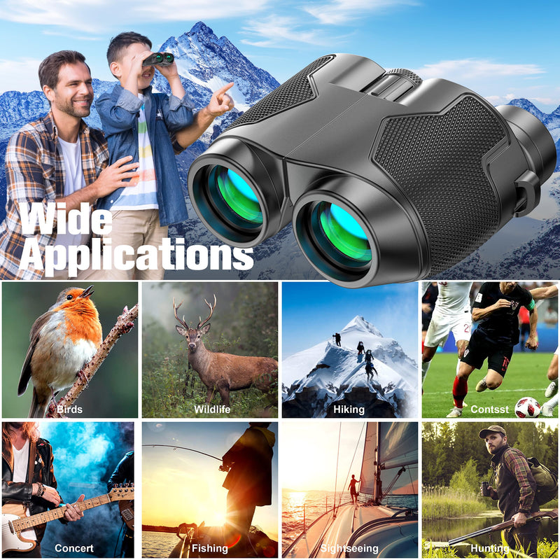 Binoculars 12x25 for Adults Night Vision Binoculars Compact Binoculars for Soccer Games Waterproof Binocular Wide Field of View for Sporting Events,Bird Watching,Hiking,Hunting,Concert Darkgrey