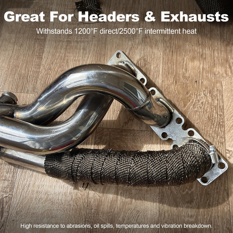 Titanium Exhaust Heat Wrap, 2" x 20' Heat Shield Tape with Stainless Ties for Motorcycle Gold