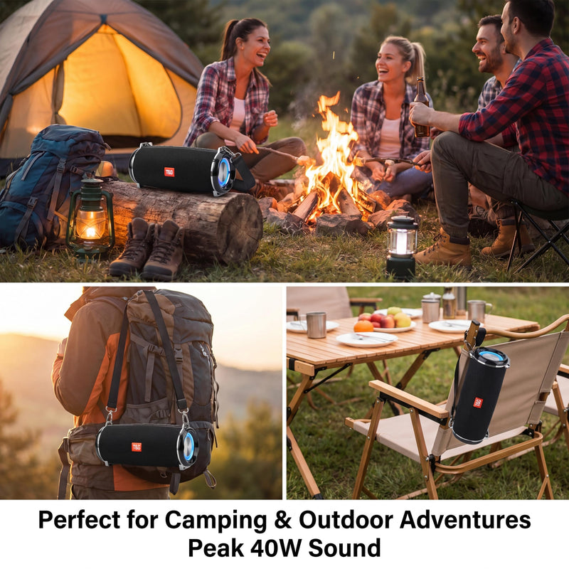 T&G Portable Ourdoor Speaker with Deepbass, IPX5 Waterproof Boombox | 12H playtime, TWS pairing,Bike speaker with strap, FM radio, TF/ USB port. Ideal rugged gift for camping ,Camouflage Camouflage