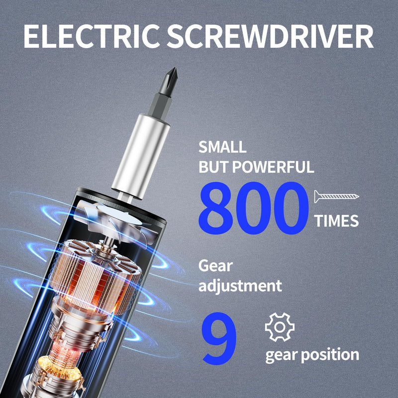 Multi-Functional Electric Screwdriver Set - Cordless Stick Drill w/Wireless Charging & Magnetic Bits, Perfect for Electronics, Home Appliances, Computers, Phones, Watches Repair & DIY (grey) 1 Grey