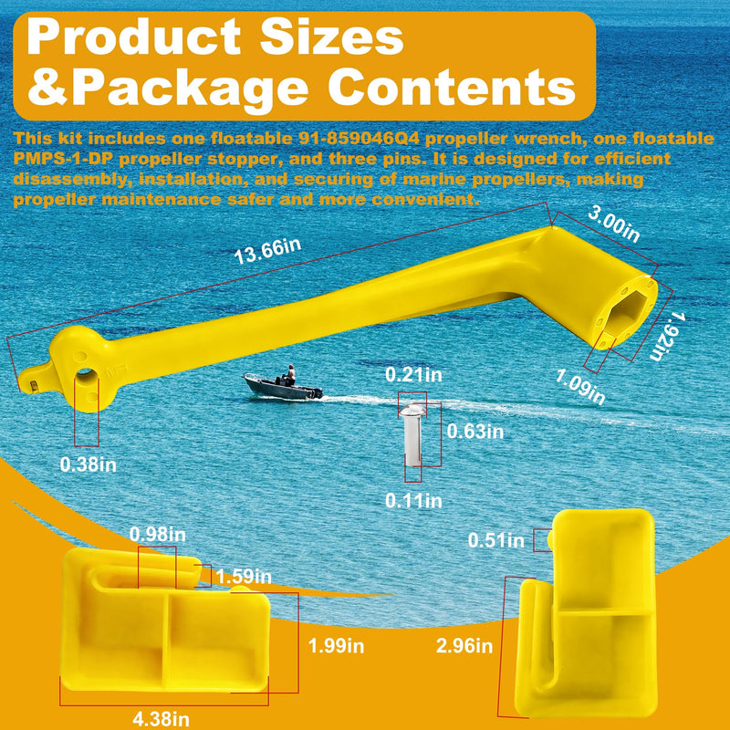 Floating Marine Boat Prop 1-1/16" Polymer Propeller Wrench & Prop Stop Propeller Stop Fit Mercury/Mercruiser/OMC,for All Outboard & Stern Drive Applications,Light-Weight, Rustproof Plastic,Yellow Yellow Kit