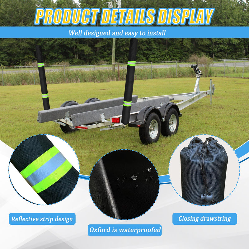 36 Inch Thickened Foam Boat Trailer Guide Pole Pad and Cover with Capped End and Reflective Stripe for Ski Boat, Fishing Boat or Sailboat Trailer 36in
