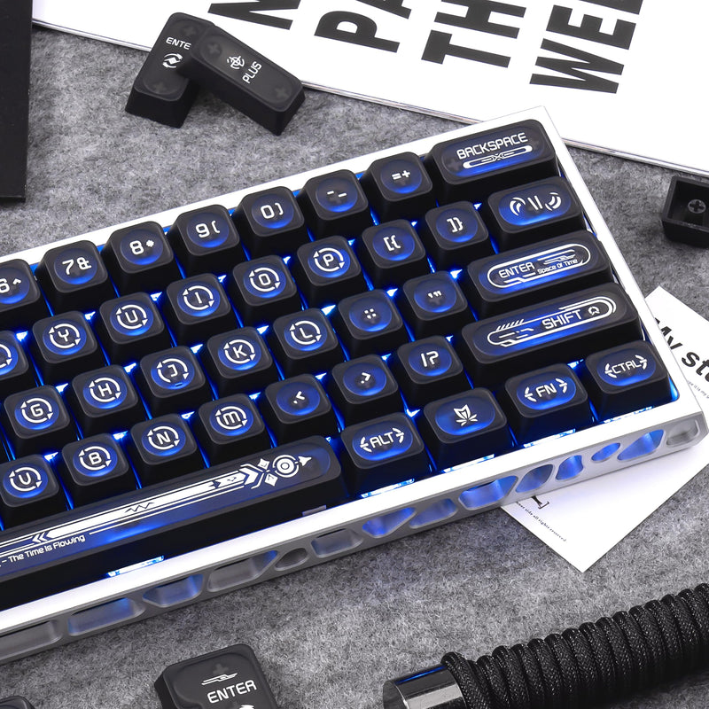 Black PBT Minimalist Style Shine Through Keycaps | Cherry Profile 5-Sided Dye-Sublimation Keycap Set 136 Keys for 60%/65%/75%/80%/100% Mechanical Keyboard Black