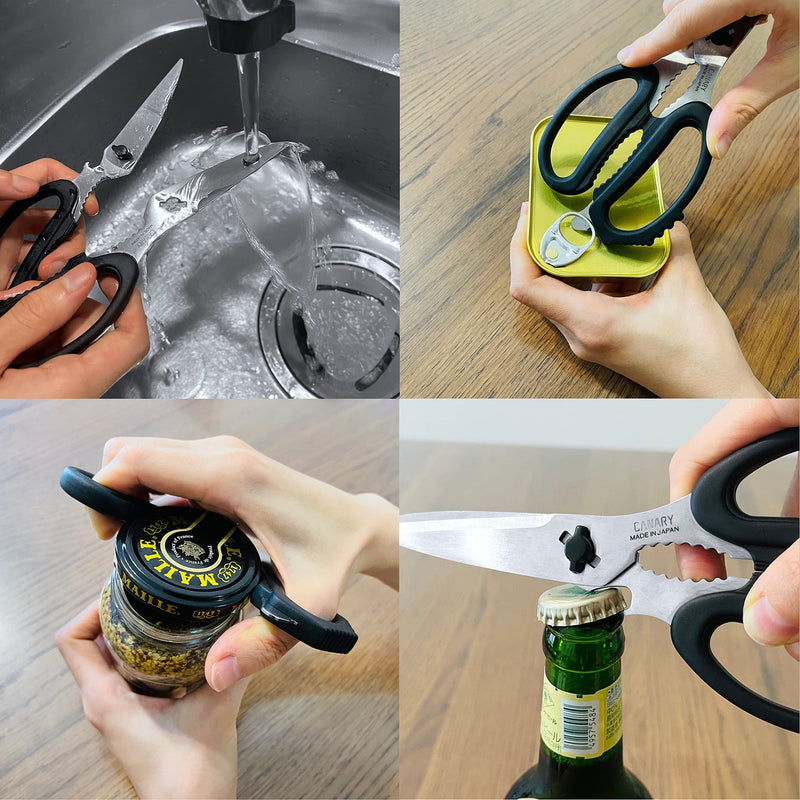 CANARY Japanese Kitchen Scissors Heavy Duty 8.2", Made in JAPAN, Dishwasher Safe Come Apart Blade, Multipurpose Kitchen Scissors, Sharp Serrated Japanese Stainless Steel, Black 8.2" Heavy-Duty (Black)